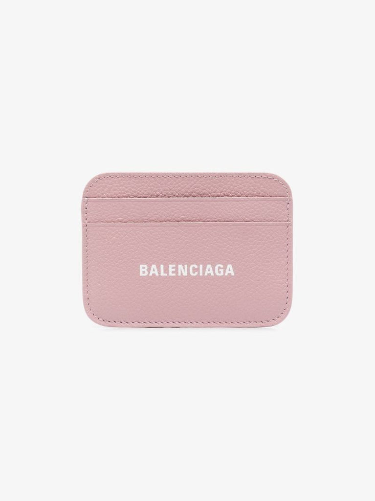 Pink Logo Grained Leather Card Holder