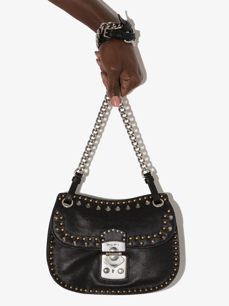 Black Studded Leather Cross Body Bag
