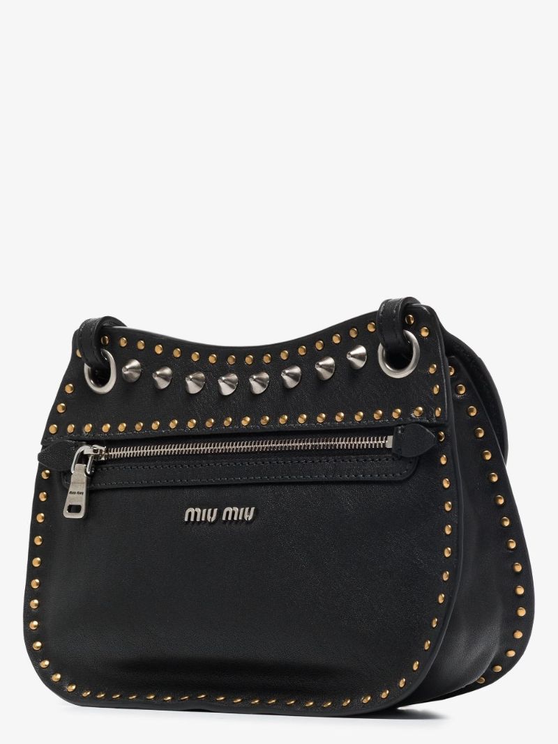 Black Studded Leather Cross Body Bag