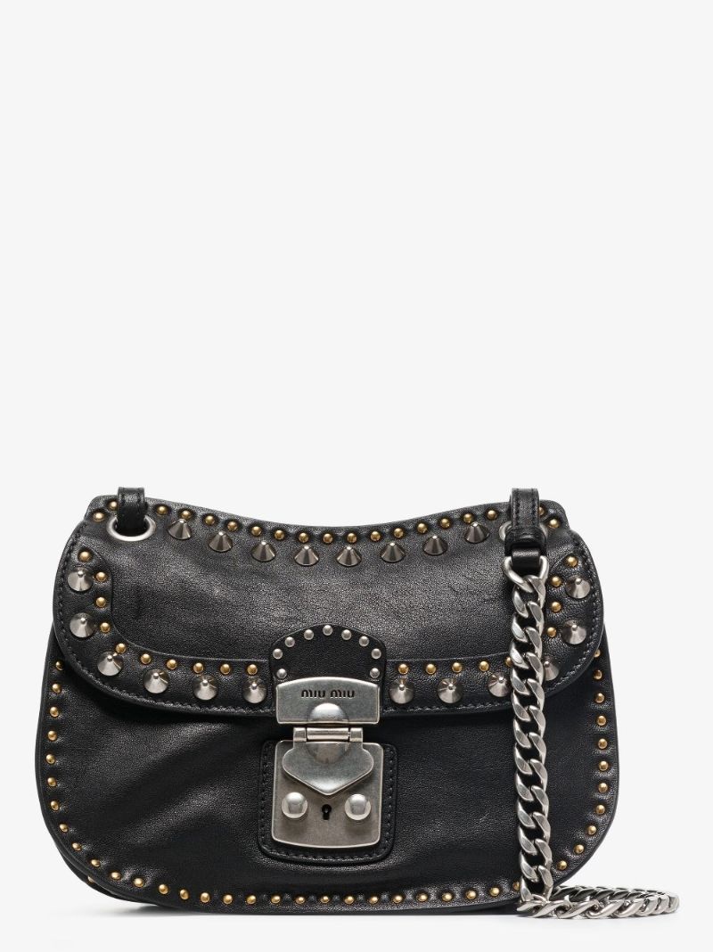 Black Studded Leather Cross Body Bag