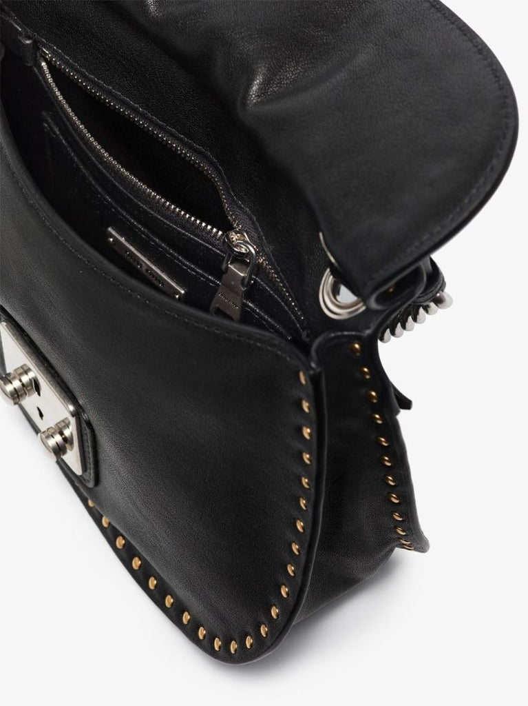 Black Studded Leather Cross Body Bag