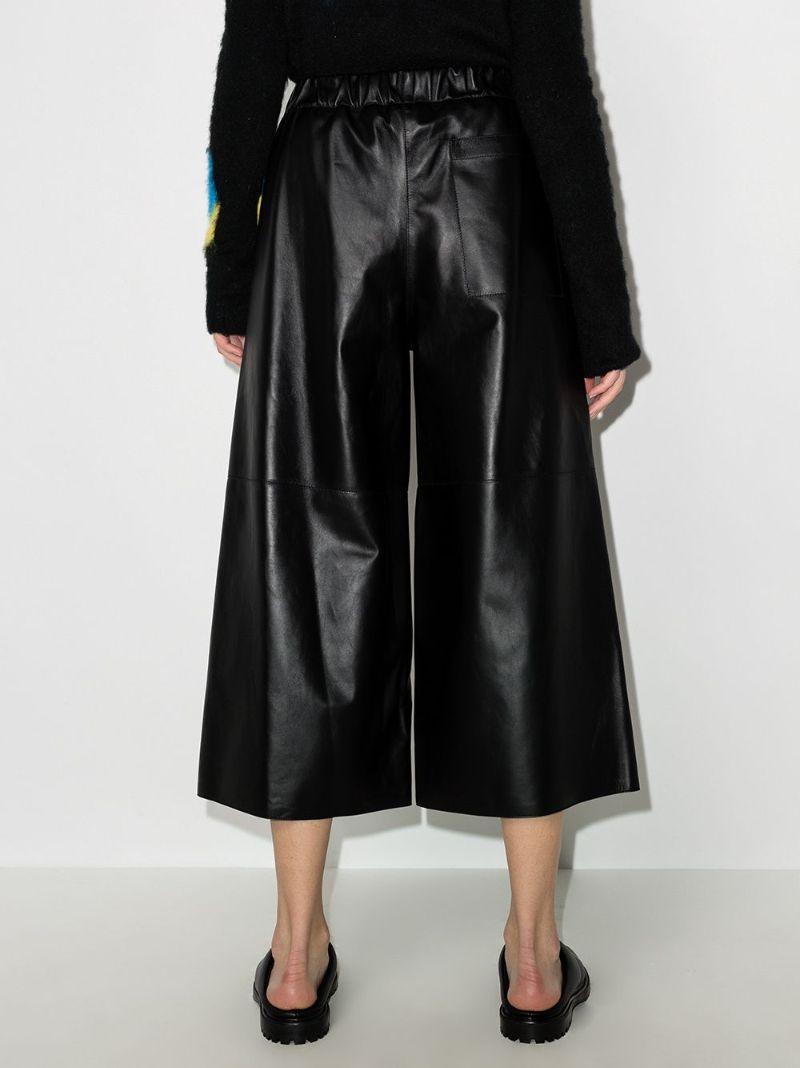 Cropped Wide Leg Leather Trousers
