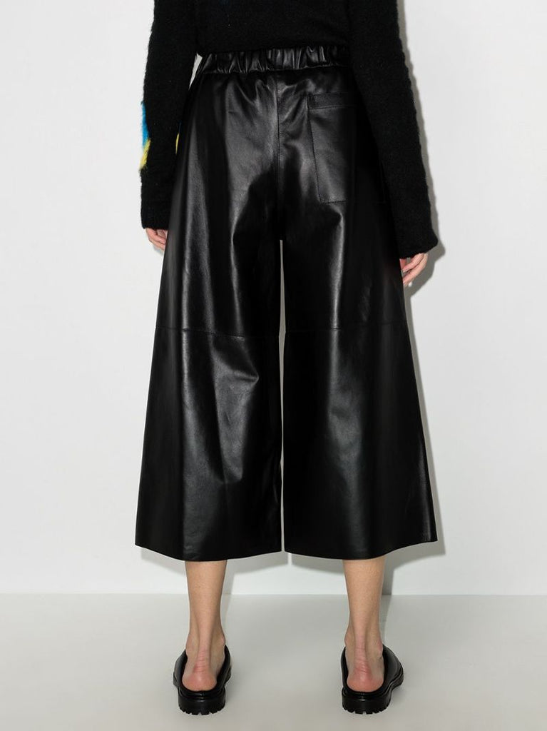 Cropped Wide Leg Leather Trousers