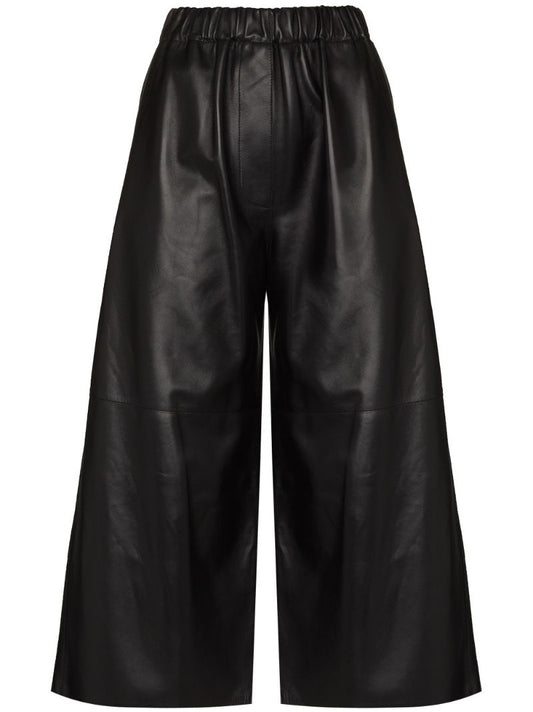 Cropped Wide Leg Leather Trousers