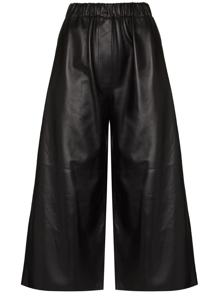 Cropped Wide Leg Leather Trousers