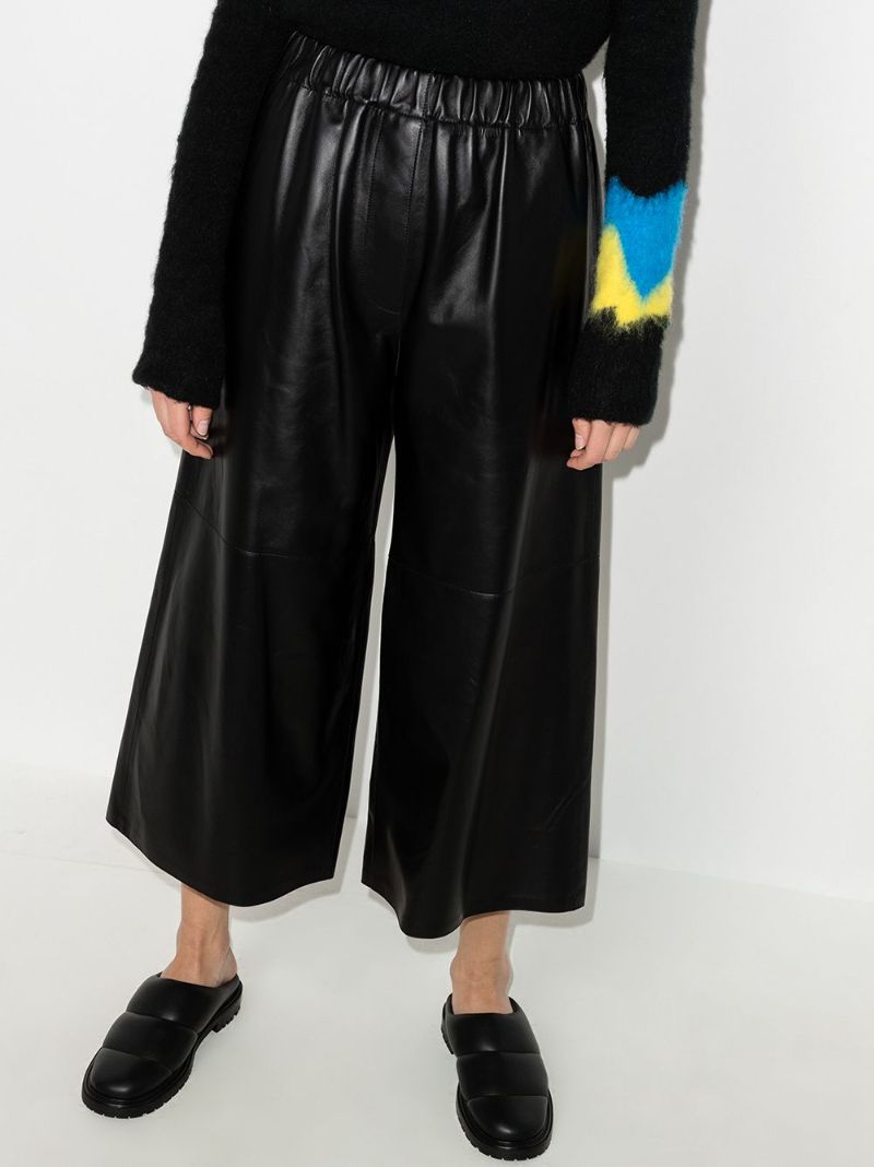 Cropped Wide Leg Leather Trousers