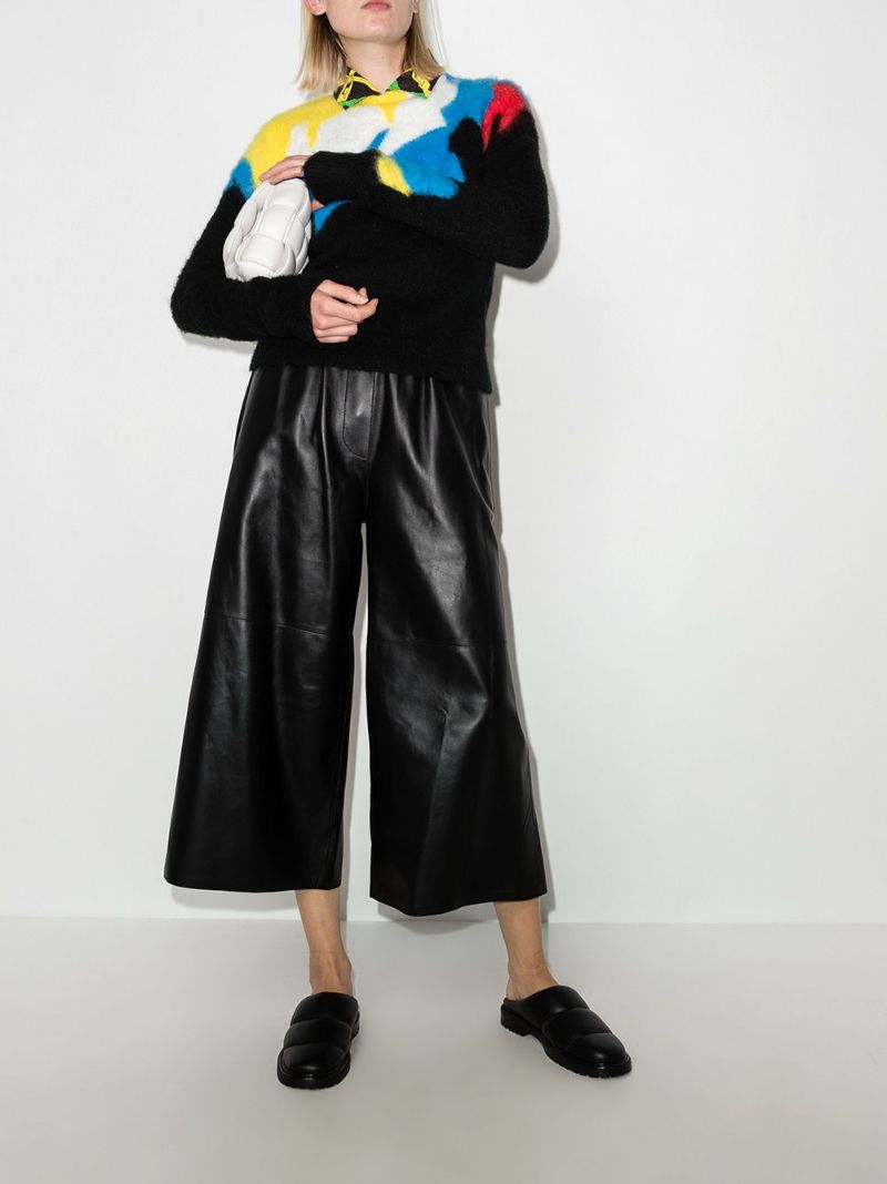 Cropped Wide Leg Leather Trousers