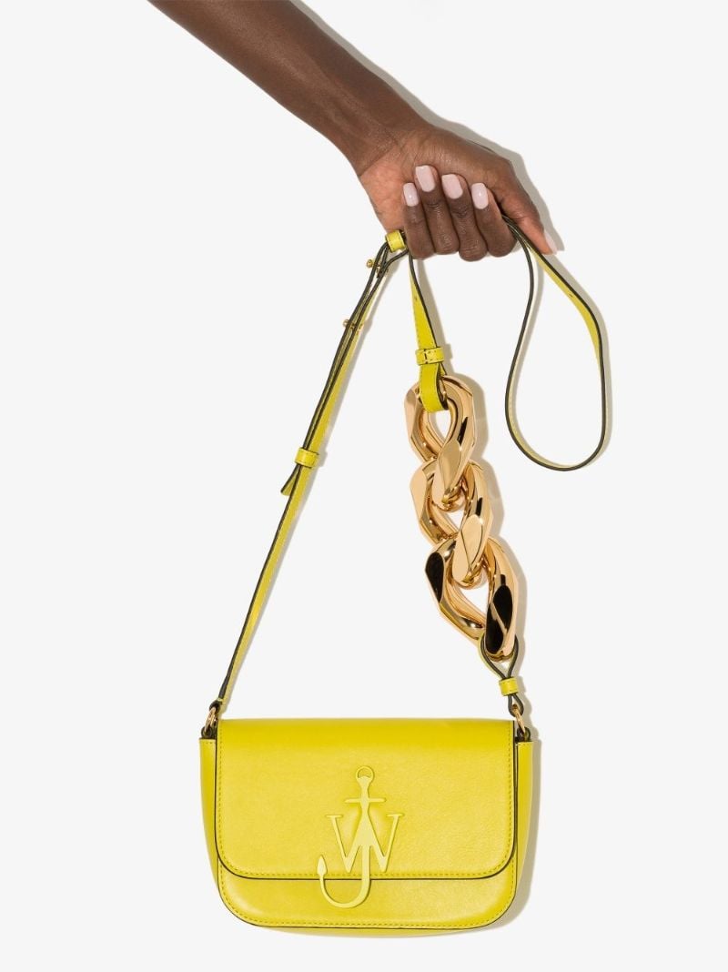 Yellow Chain Anchor Midi Leather Cross Body Bag