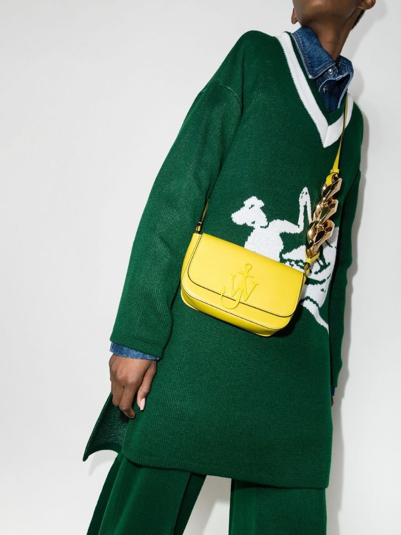 Yellow Chain Anchor Midi Leather Cross Body Bag