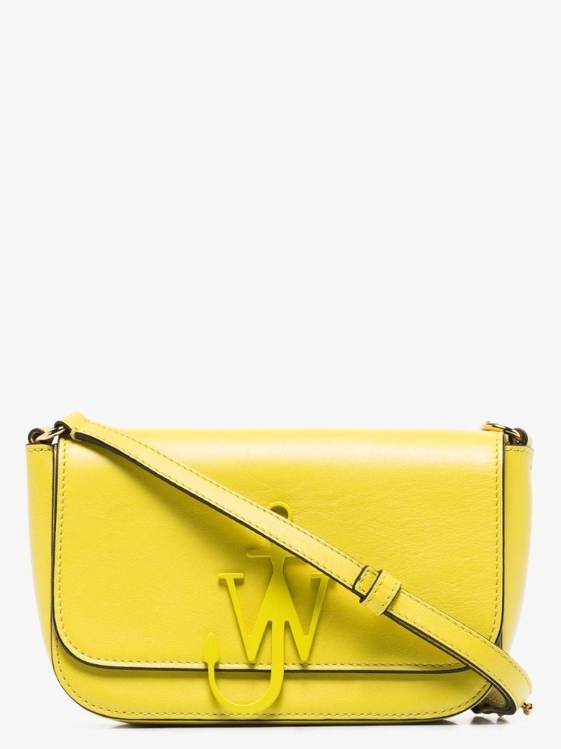 Yellow Chain Anchor Midi Leather Cross Body Bag