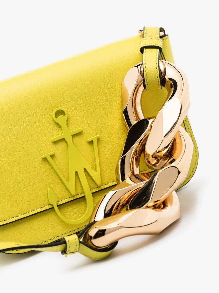 Yellow Chain Anchor Midi Leather Cross Body Bag