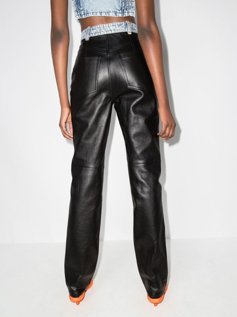 Denim Waistband Leather Trousers