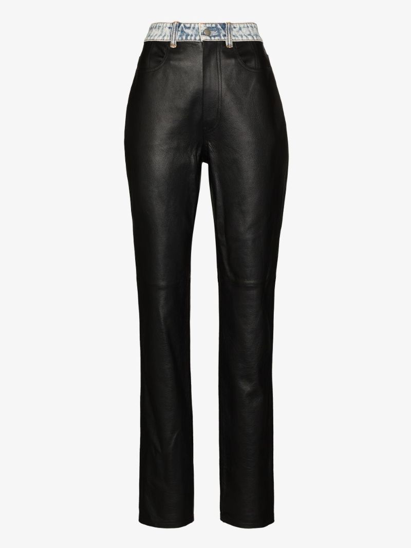 Denim Waistband Leather Trousers