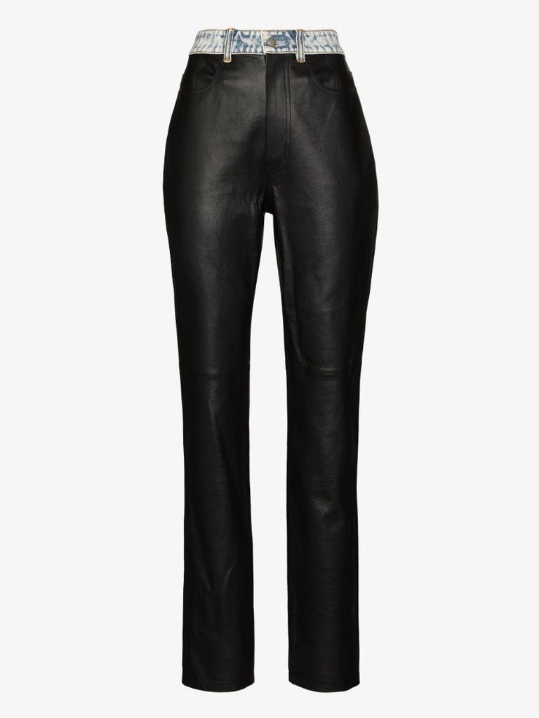 Denim Waistband Leather Trousers