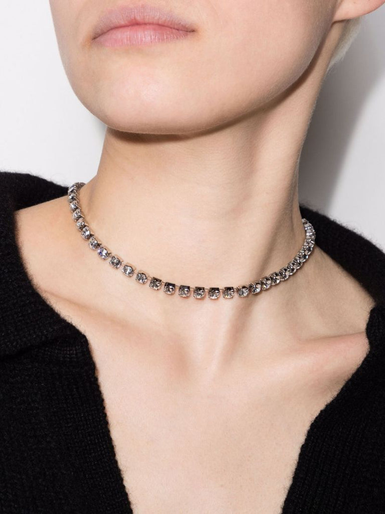 Silver Tone Crystal Tennis Necklace