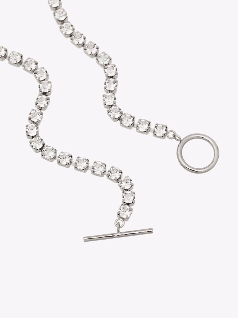 Silver Tone Crystal Tennis Necklace