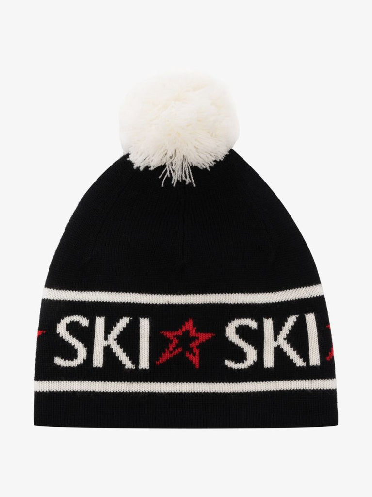 Black Ski Wool Beanie Hat
