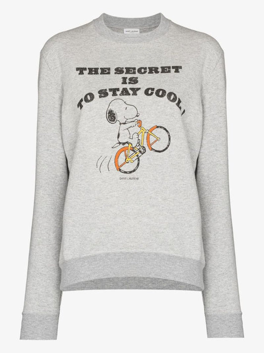 X Peanuts Snoopy Print Grey Cotton Sweatshirt
