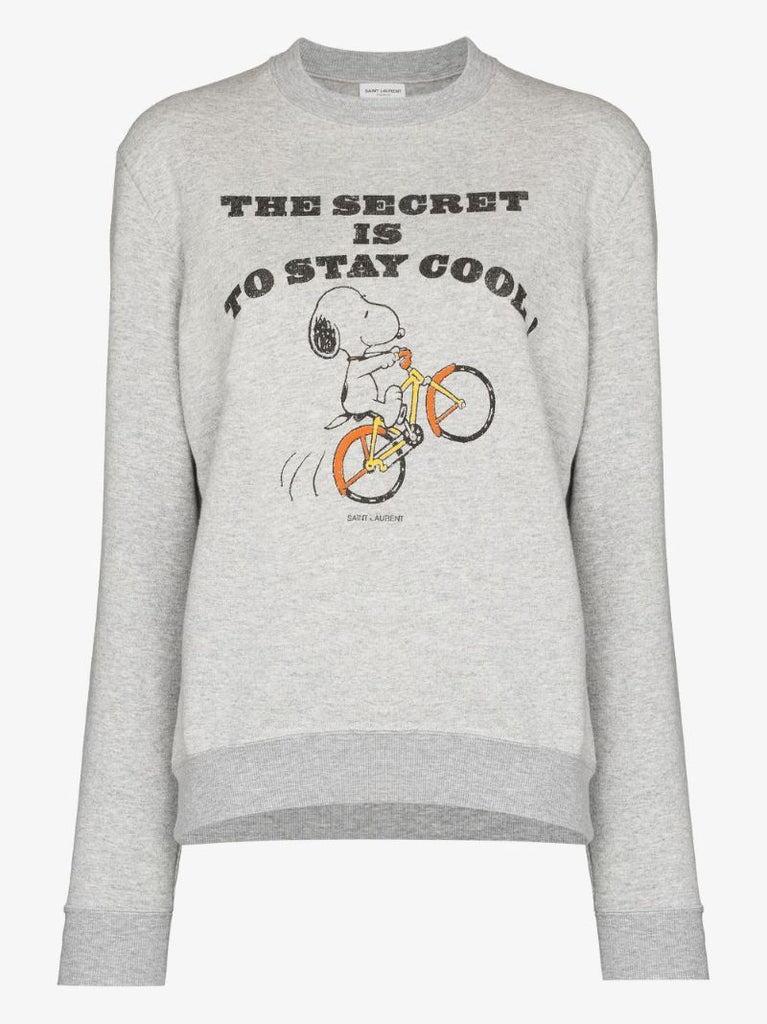 X Peanuts Snoopy Print Grey Cotton Sweatshirt