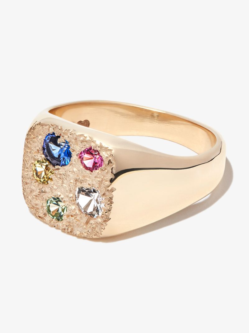 9k Yellow Gold Hanging Basket Sapphire Ring
