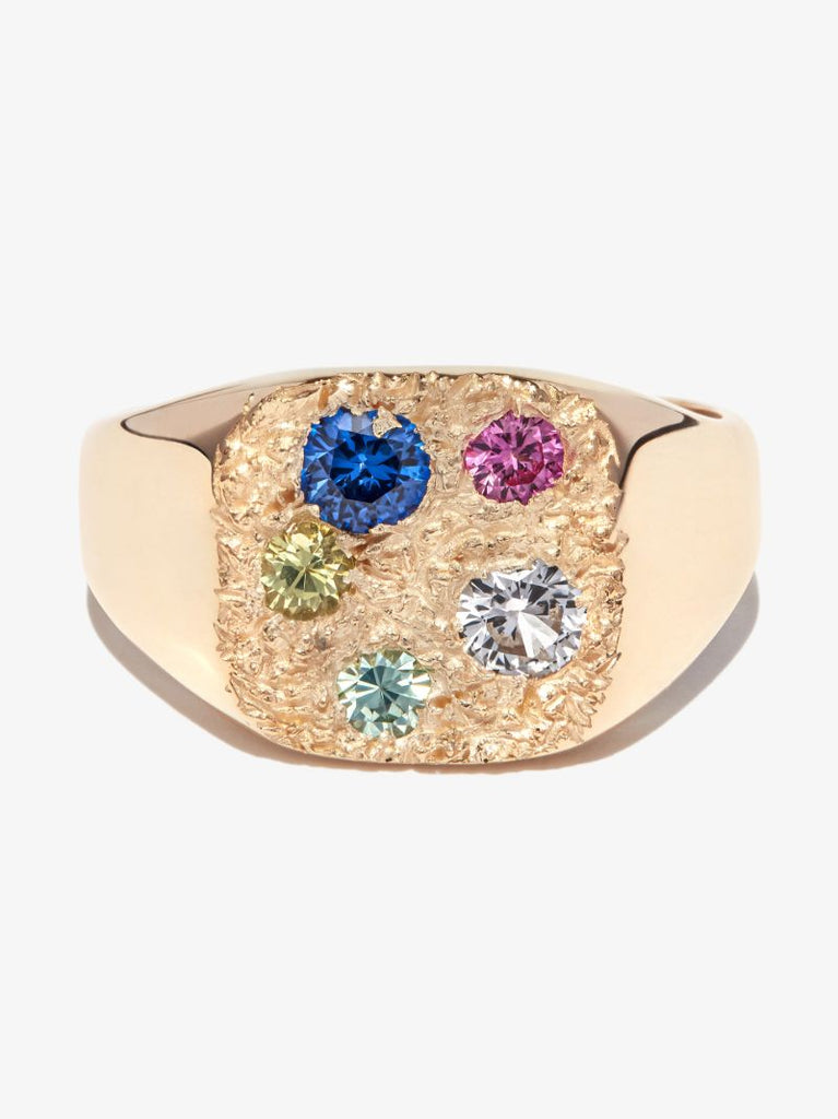 9k Yellow Gold Hanging Basket Sapphire Ring