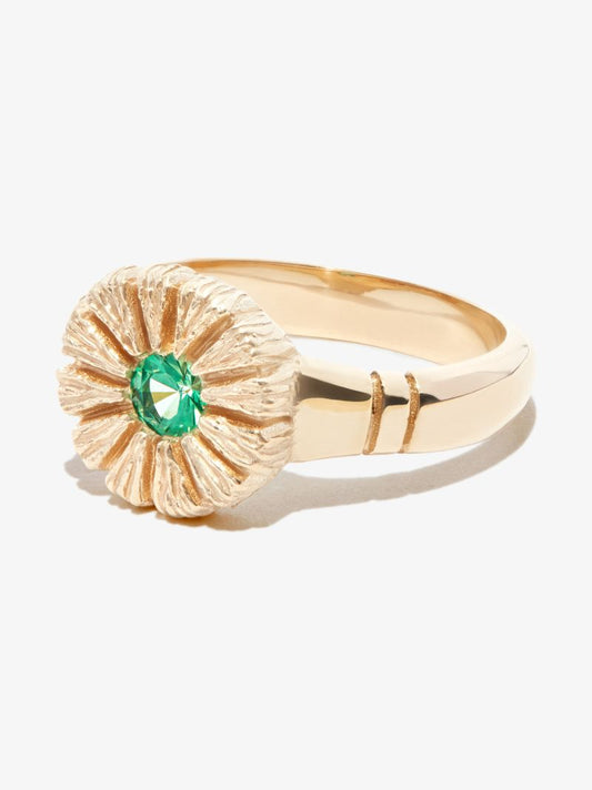 9k Yellow Fold Flower Press Sapphire Ring