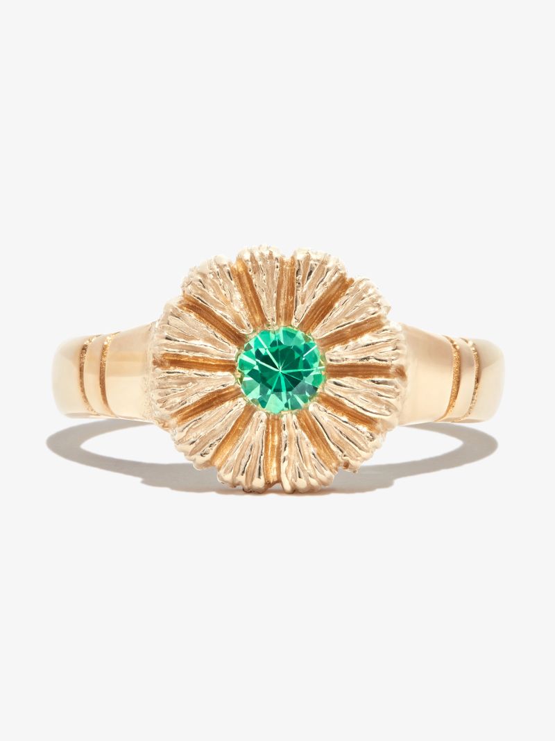9k Yellow Fold Flower Press Sapphire Ring
