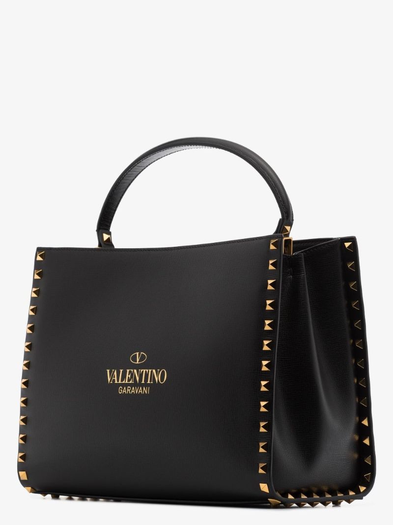 Black Rockstud Alcove Medium Leather Top Handle Bag