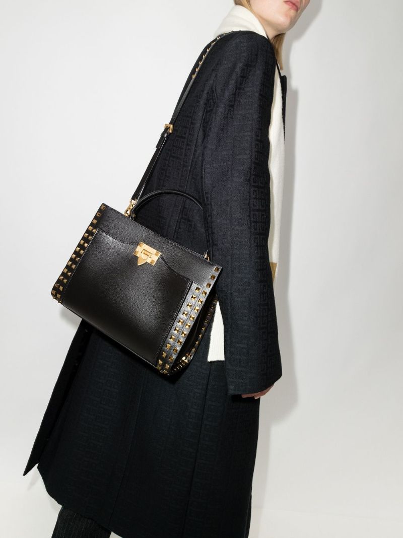 Black Rockstud Alcove Medium Leather Top Handle Bag