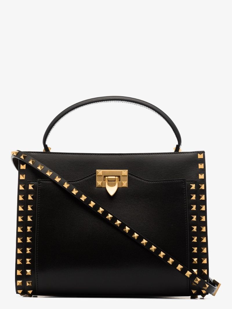 Black Rockstud Alcove Medium Leather Top Handle Bag