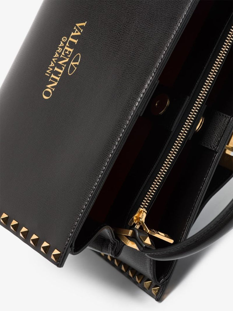 Black Rockstud Alcove Medium Leather Top Handle Bag