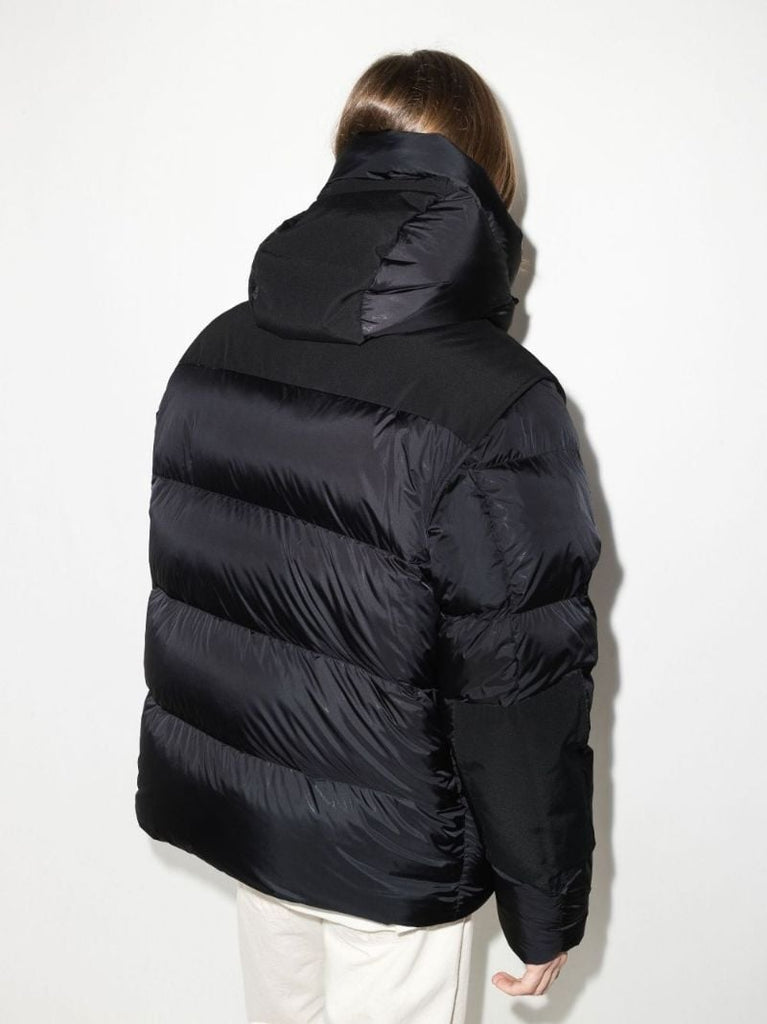 Black Leeds Detachable Sleeve Hooded Puffer Jacket
