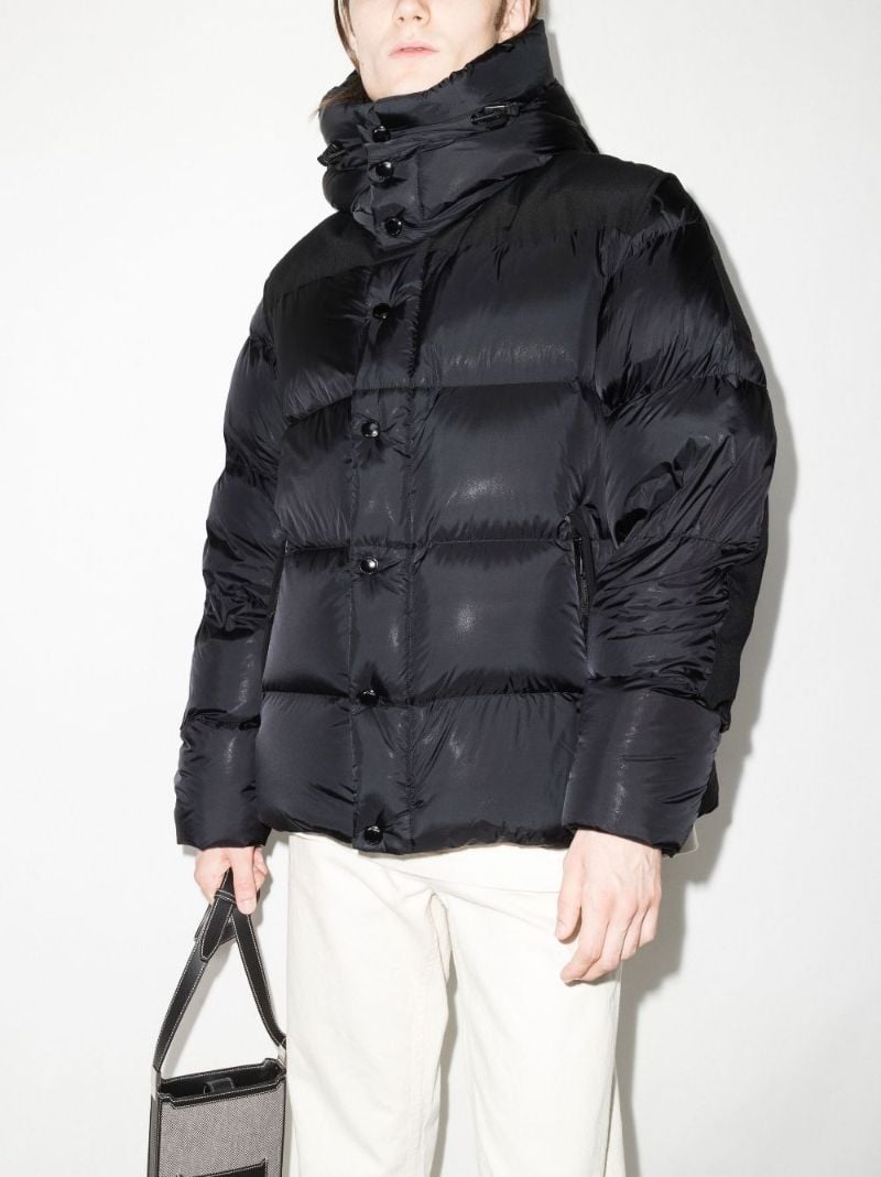 Black Leeds Detachable Sleeve Hooded Puffer Jacket