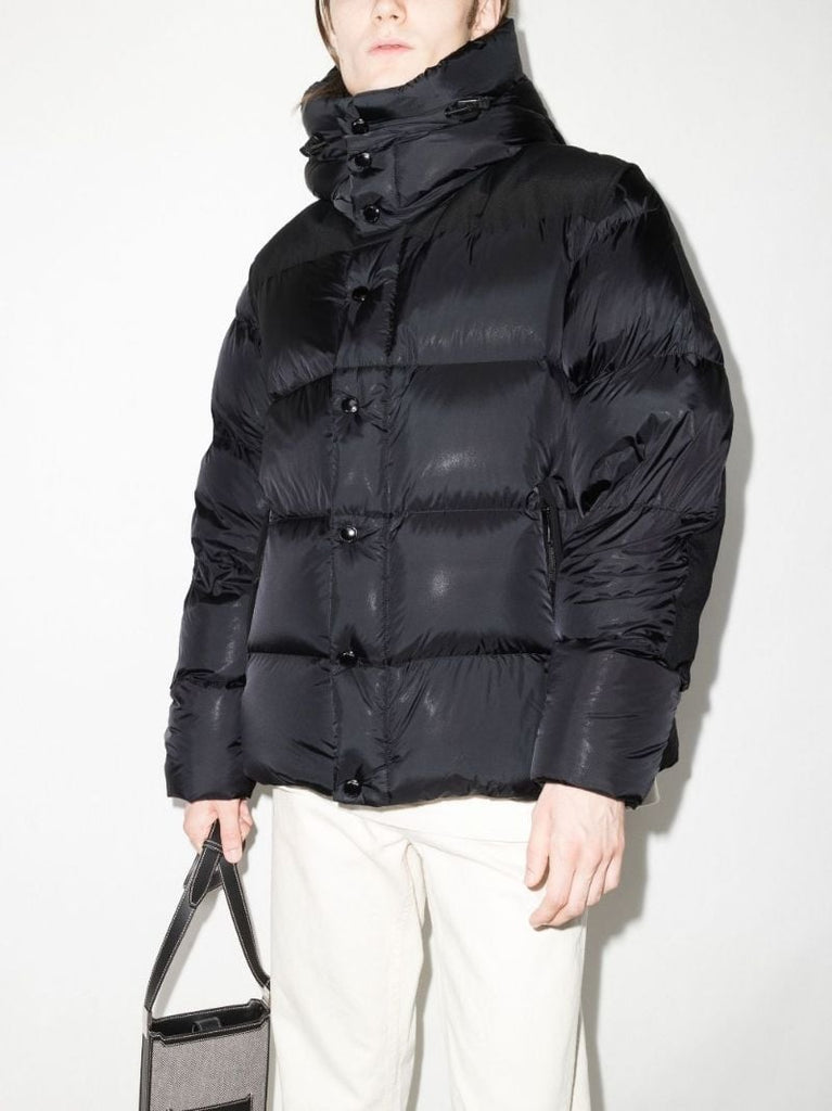 Black Leeds Detachable Sleeve Hooded Puffer Jacket
