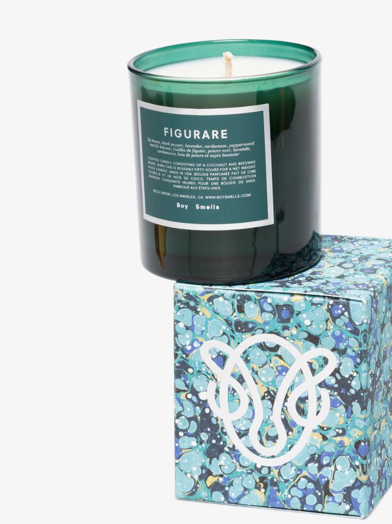 Green and White Figurare Candle