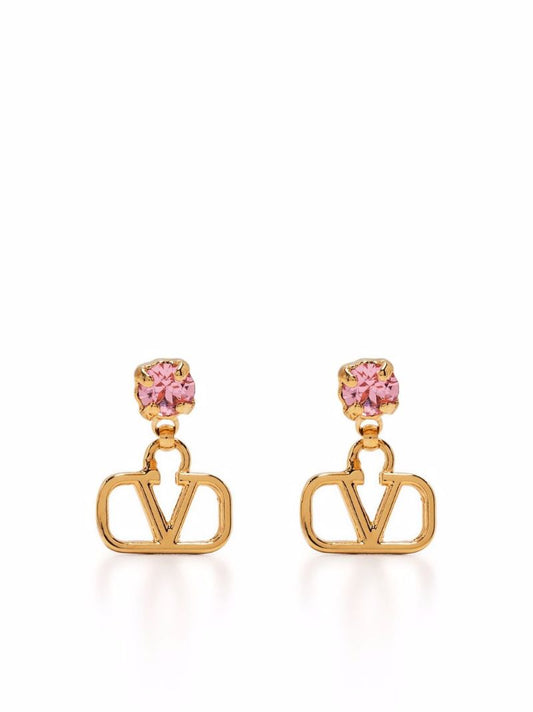 Gold-tone Vlogo Signature Crystal Drop Earrings