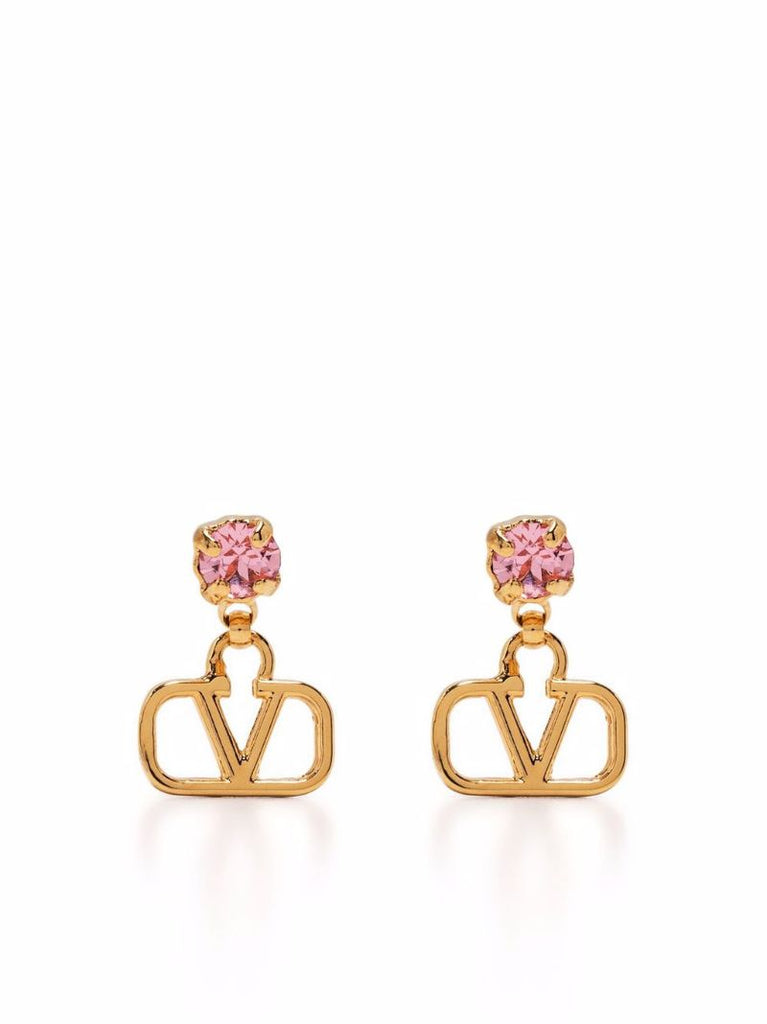 Gold-tone Vlogo Signature Crystal Drop Earrings