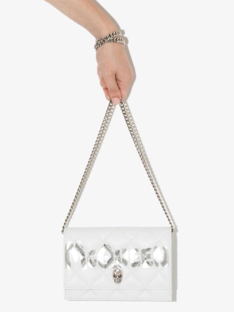 White Logo Quilted Leather Clutch Bag
