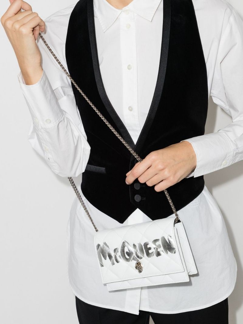 White Logo Quilted Leather Clutch Bag