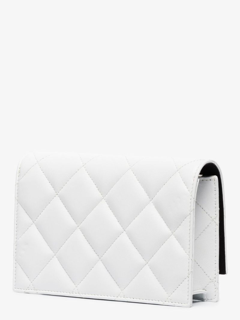 White Logo Quilted Leather Clutch Bag