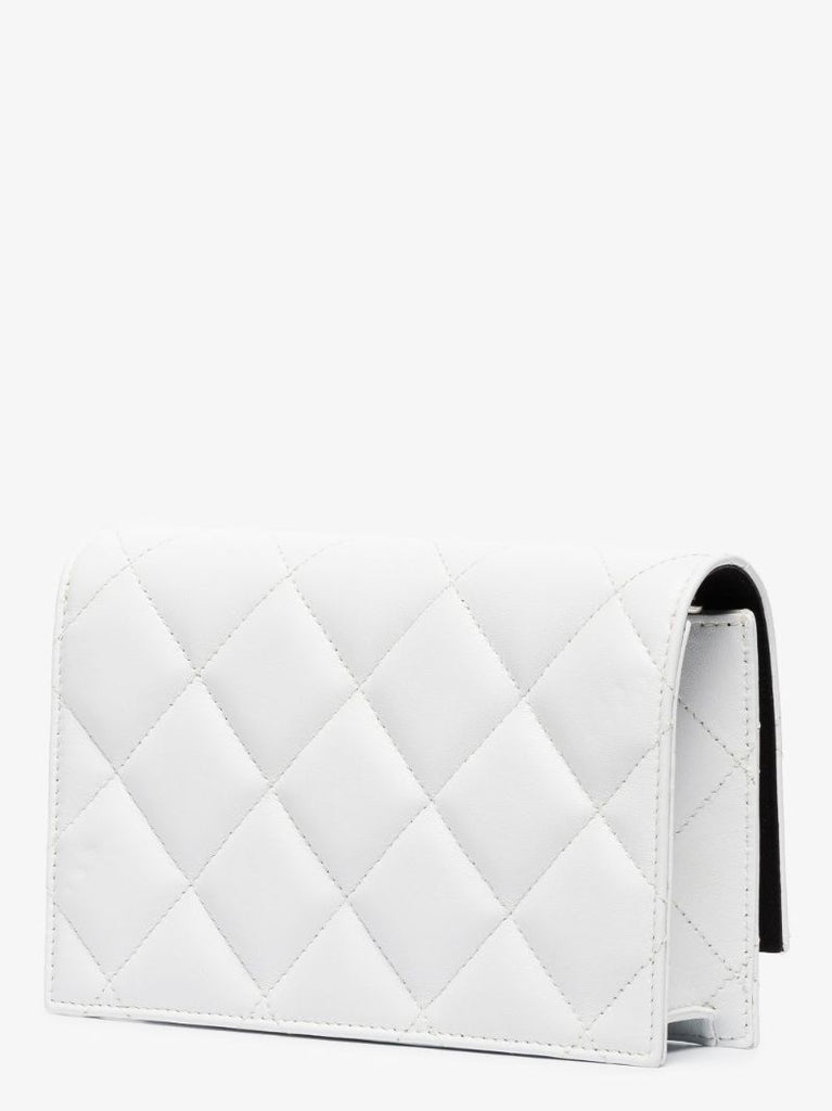 White Logo Quilted Leather Clutch Bag