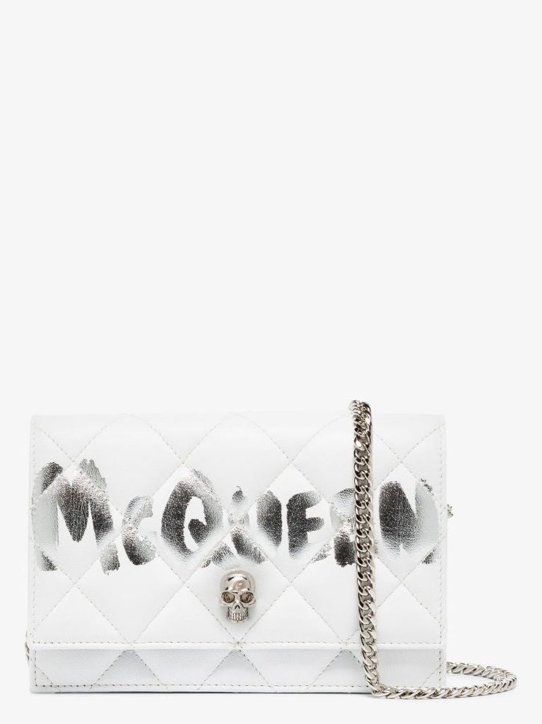 White Logo Quilted Leather Clutch Bag