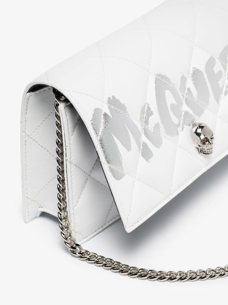 White Logo Quilted Leather Clutch Bag