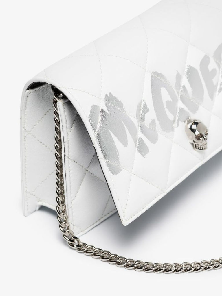 White Logo Quilted Leather Clutch Bag