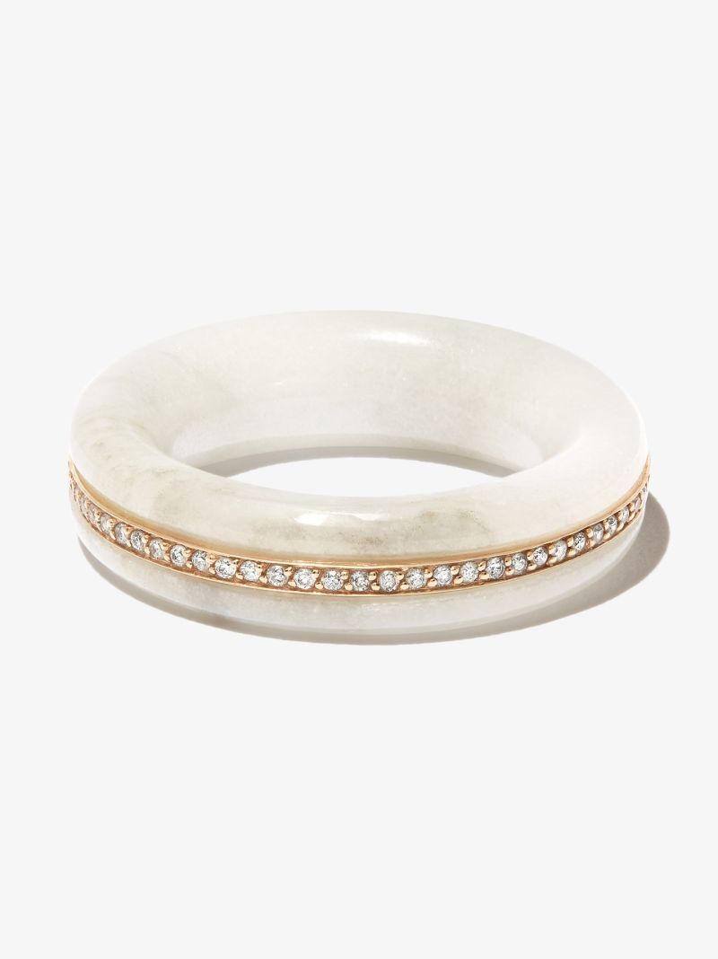 14k Yellow Gold Stone Linings Marble Diamond Ring