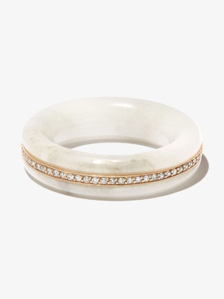 14k Yellow Gold Stone Linings Marble Diamond Ring