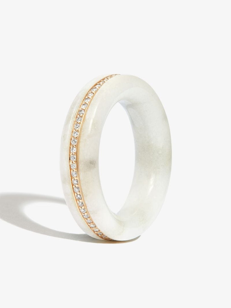 14k Yellow Gold Stone Linings Marble Diamond Ring
