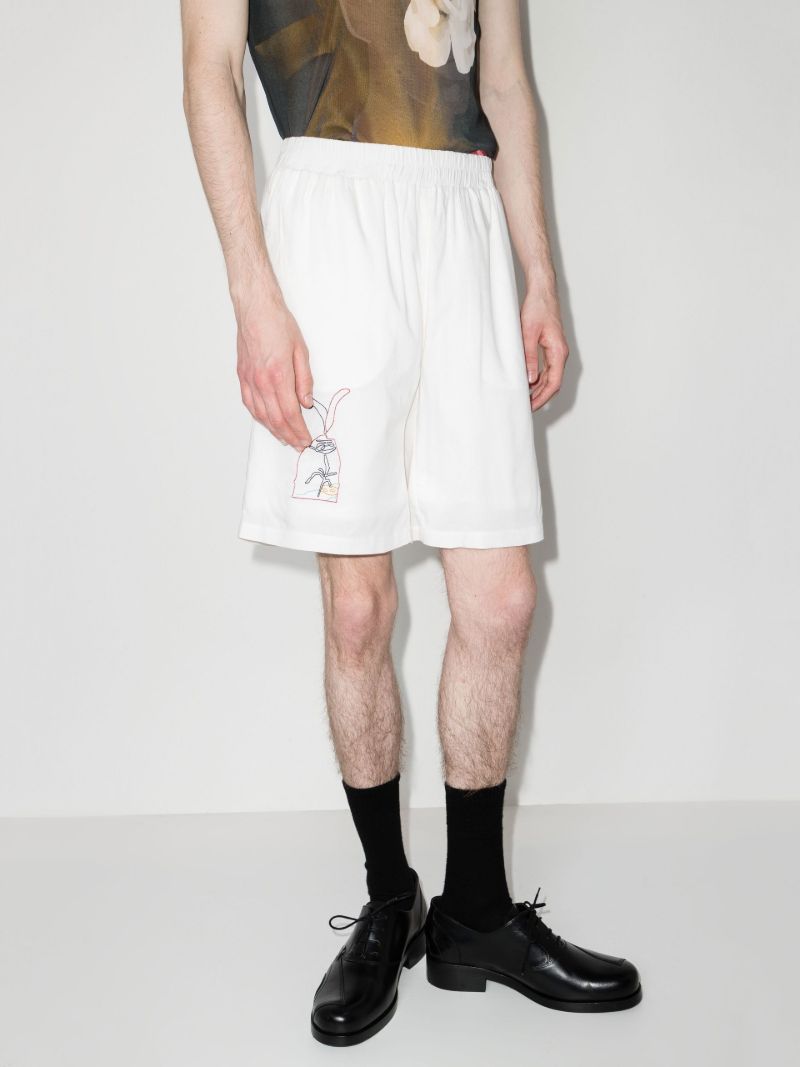 White Embroidered Track Shorts