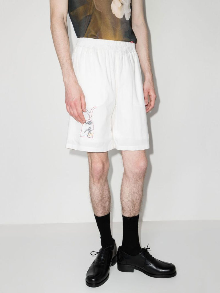 White Embroidered Track Shorts