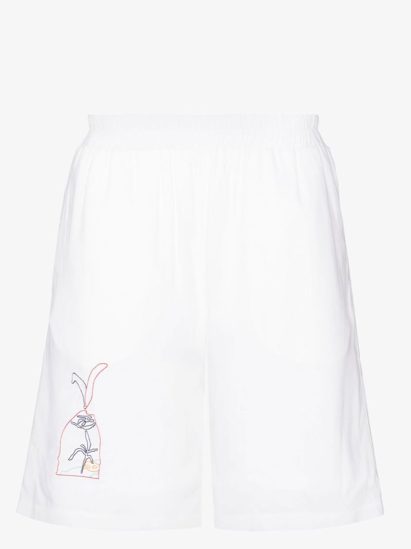 White Embroidered Track Shorts